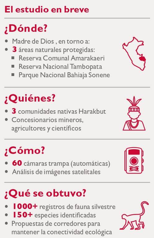 Datos breves del estudio sobre la conectividad ecológica entre áreas naturales protegidas en Madre de Dios