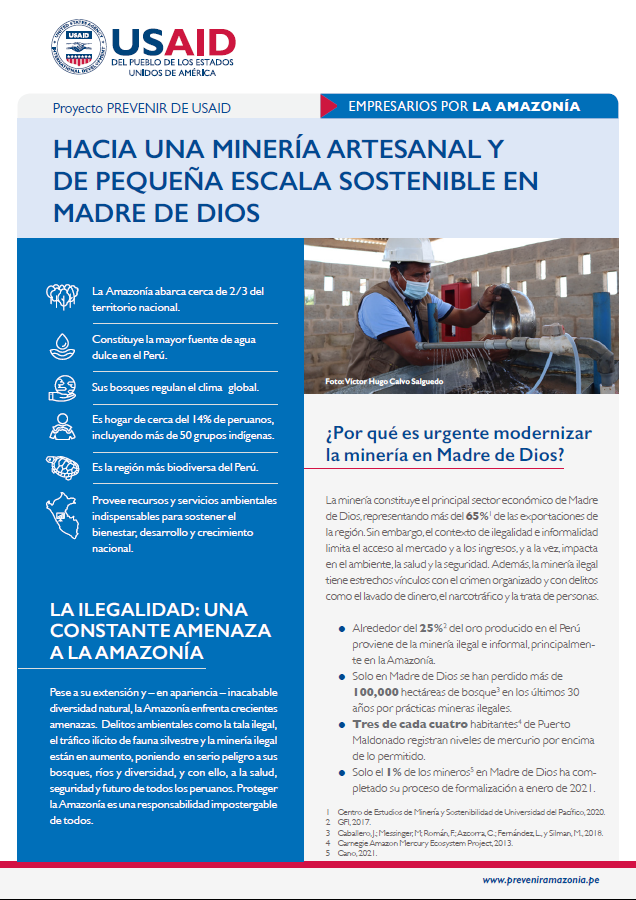 Hacia una minería artesanal y de pequeña escala sostenible en Madre de Dios