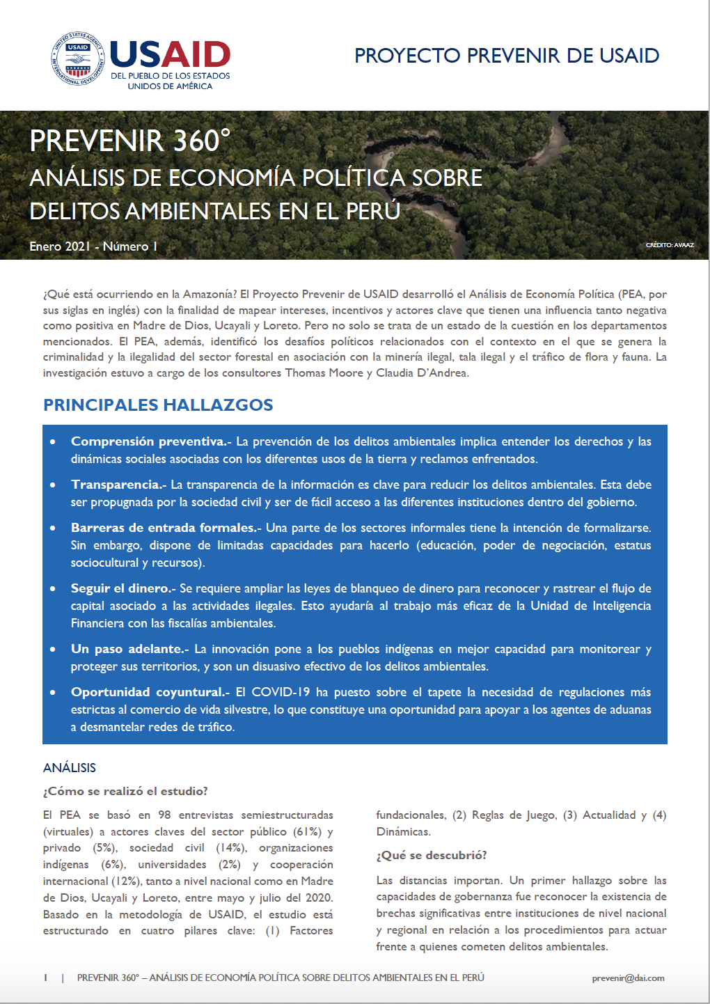 Prevenir 360º. Análisis de economía política sobre delitos ambientales en el Perú