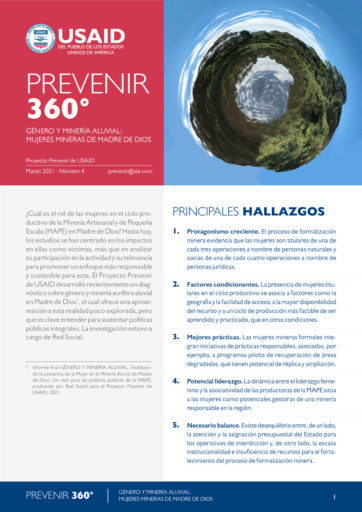 Prevenir 360º. Género y minería aluvial: mujeres mineras de Madre de Dios