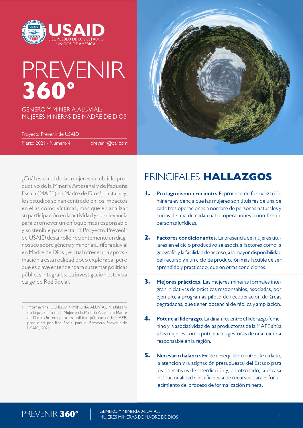 Prevenir 360º. Género y minería aluvial: mujeres mineras de Madre de Dios