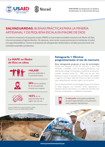 Salvaguardas, Buenas prácticas para la minería artesanal y de pequeña escala en Madre de Dios